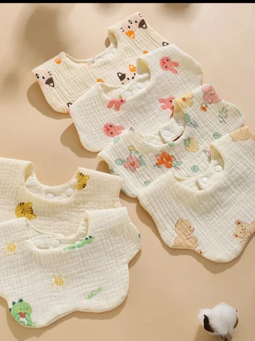 Floral Baby Bib in White with Olive Green & Mustard Accents NWOT